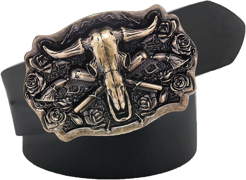 YOQUCOL American Western Cowboy Belt Buckle Bronze Longhorn Bull Head Belt Buckle For Men - Image 2